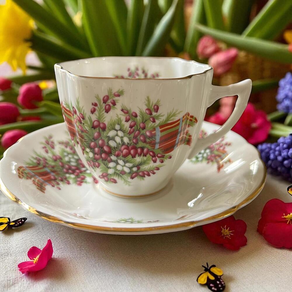 Berry Sprigs and Ribbon Royal Windsor English Bone China Teacup /Saucer 987/52